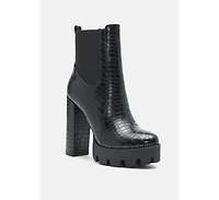 London Rag Beatriz Croc Print Block Heel Ankle Boots