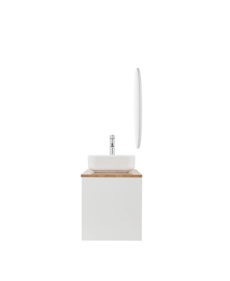 Streamdale 32" Double Drawer White Vanity, Natural Wood Top, Ceramic Sink & Round Mirror
