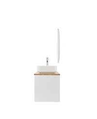 Streamdale 32" Double Drawer White Vanity, Natural Wood Top, Ceramic Sink & Round Mirror