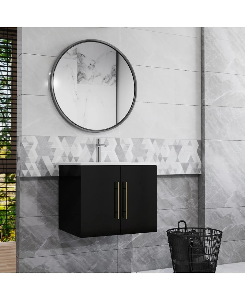 Streamdale 24" Black Bathroom Vanity w/ Sink, Gold Handle