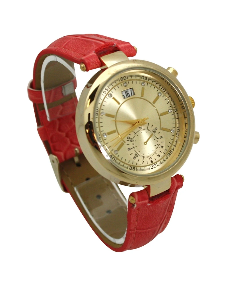 Multicolored Gold Face Leather Strap Watch