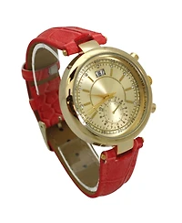 Multicolored Gold Face Leather Strap Watch