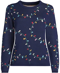Lands' End Women's Fine Gauge Cotton All Over Jacquard Crew Neck Sweater