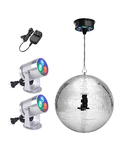 Yescom 16" Large Disco Ball with Motor and Lights 6RPM Rotator & 2PCS 3W Rgb Spotlights for 70s 80s Party Dj Bands Studio Event