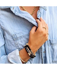 Black Beads Gold Plated Textured Bead Bracelet Stack