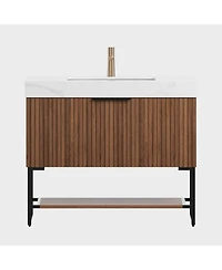 Streamdale Carrara Stone Top Vanity: Walnut Cabinet, Ceramic Basin