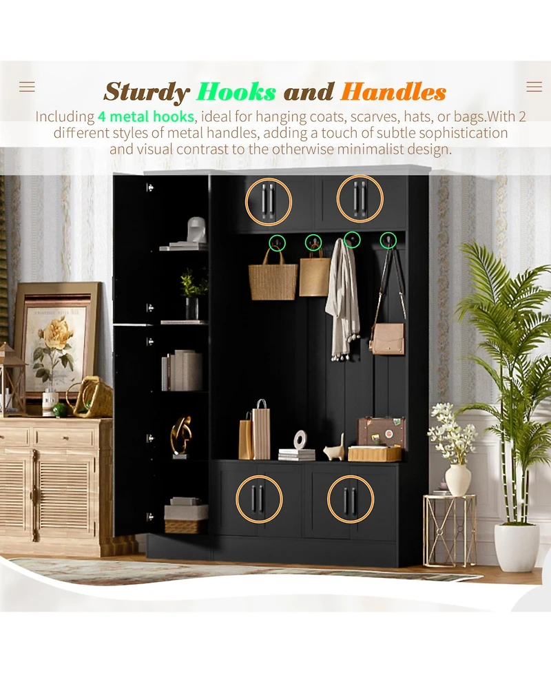 Streamdale Modern Hall Tree with Shoe Storage, Bench, Hooks & Shelf - Black