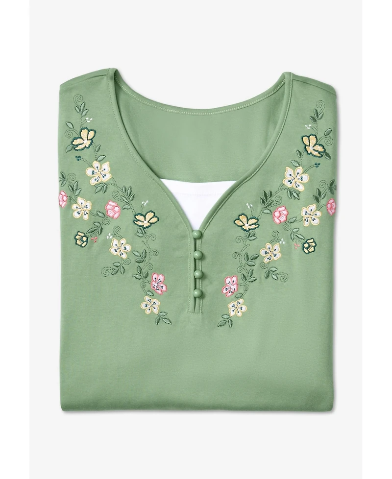 Woman Within Plus Size Within 7-Day Layered-Look Embroidered Henley Tunic