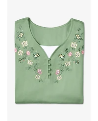 Woman Within Plus Size Within 7-Day Layered-Look Embroidered Henley Tunic