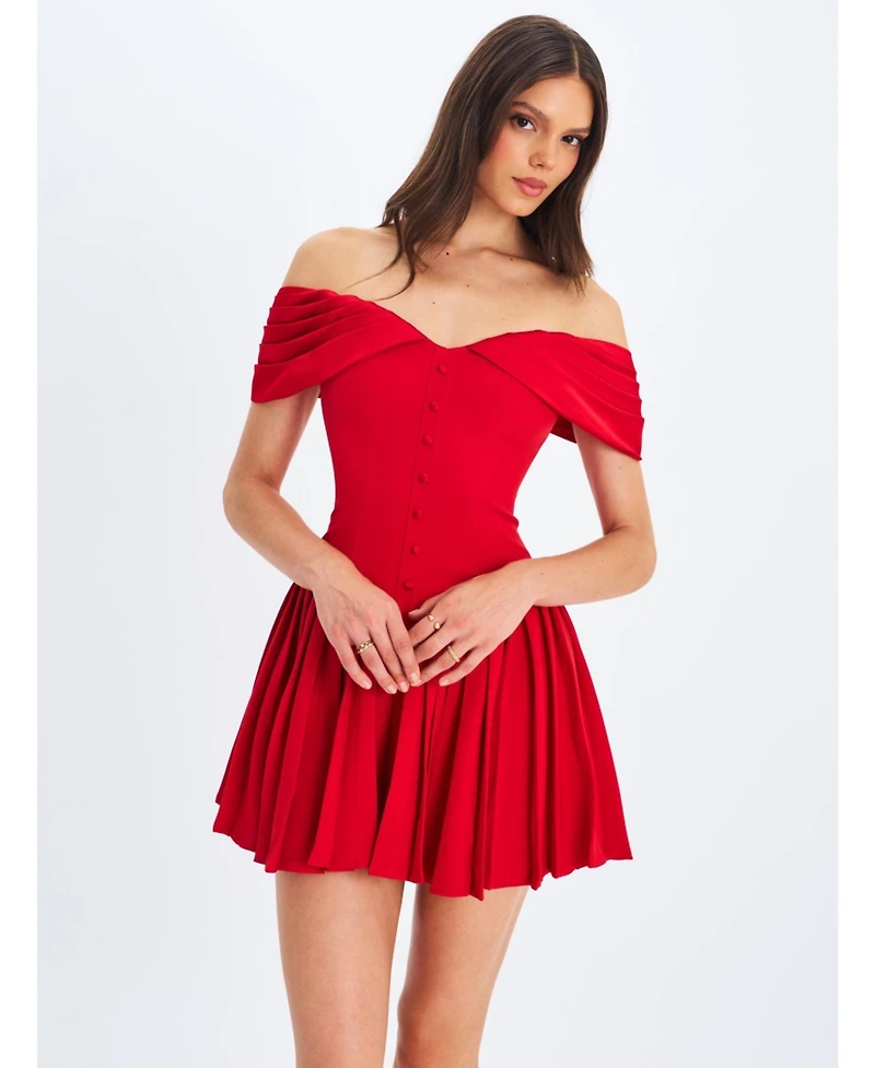 Miss Circle Women's Narelle Crimson Off-Shoulder Sweetheart Drop Waist Mini Dress