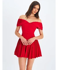 Miss Circle Women's Narelle Crimson Off-Shoulder Sweetheart Drop Waist Mini Dress