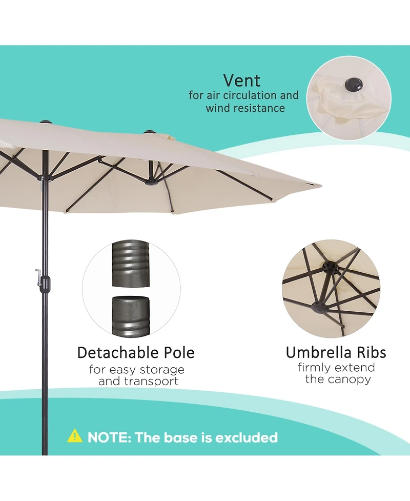 Outsunny 15' Extra Large Double Patio Umbrella for Pool,