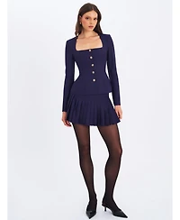 Miss Circle Women's Skyla Indigo Square Neckline Peplum Blazer