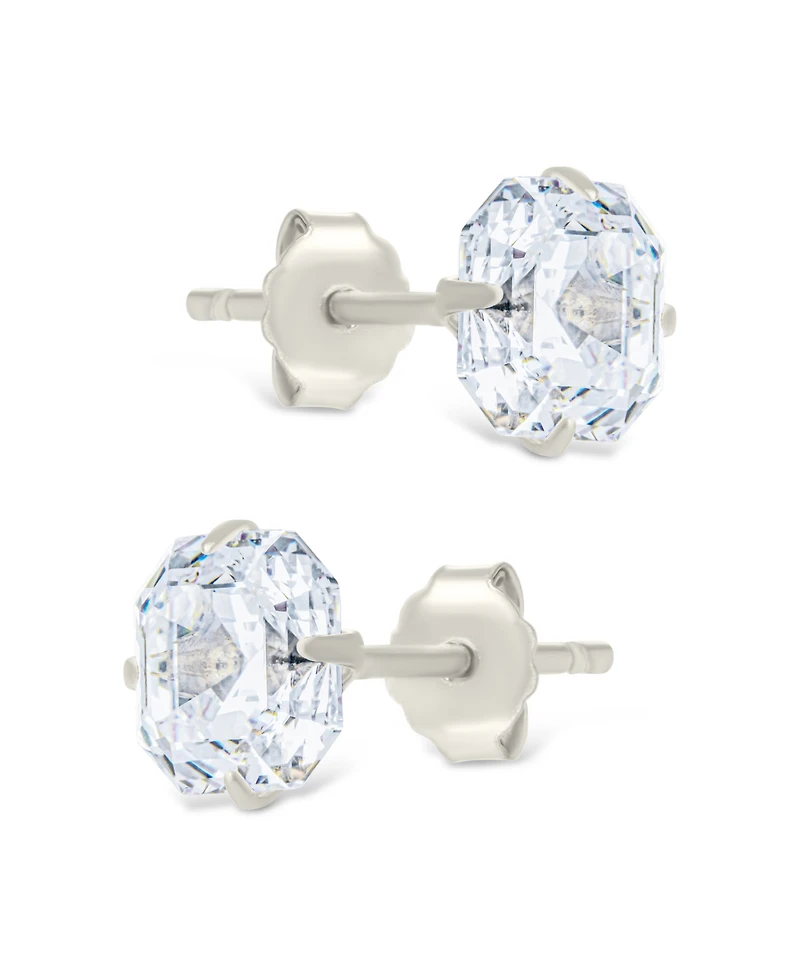 Sterling Forever Sterling Silver Asscher Cut Prong Set Stud Earrings