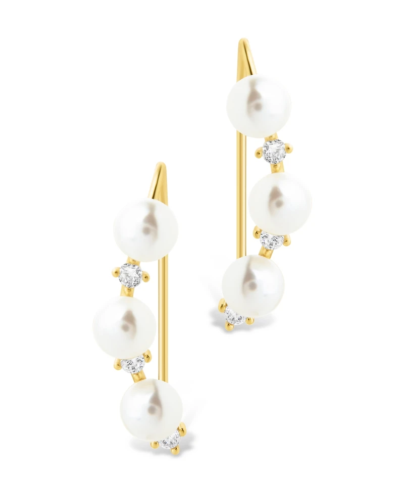 Sterling Forever Silver Siena Cz Cultivated Pearl Threader Earrings