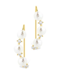 Sterling Forever Silver Siena Cz Cultivated Pearl Threader Earrings