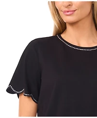 CeCe Women's Rhinestone Scalloped Knit Top