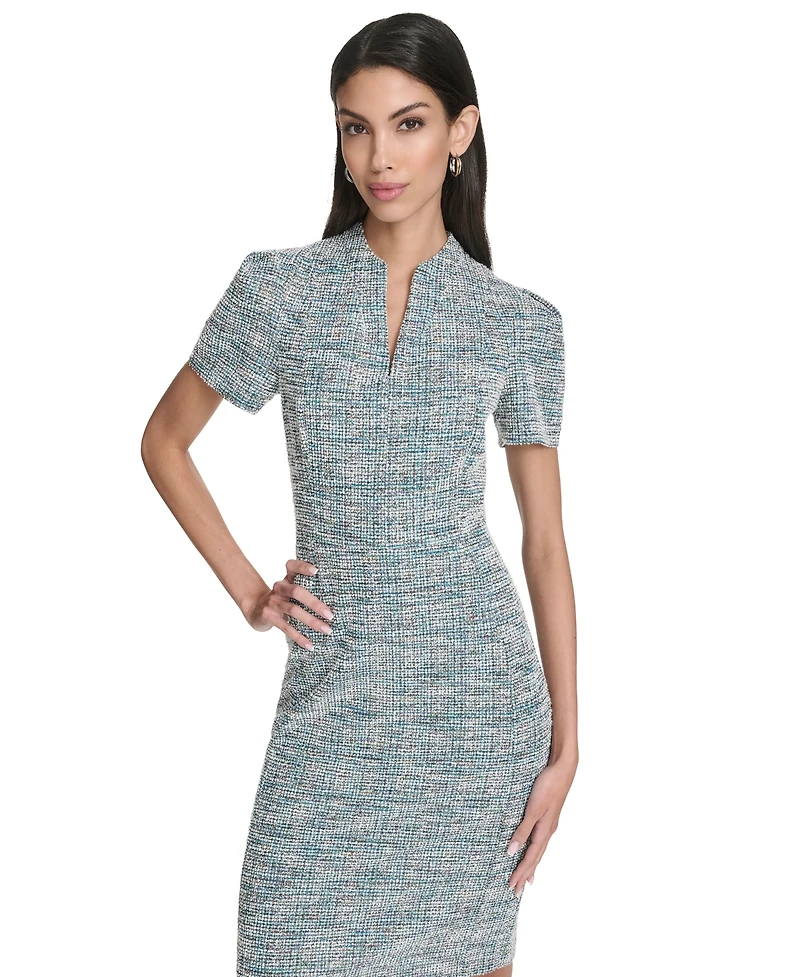 Halston Women's Plaid Sheath Short Sleeve Dress