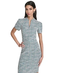 Halston Women's Plaid Sheath Short Sleeve Dress