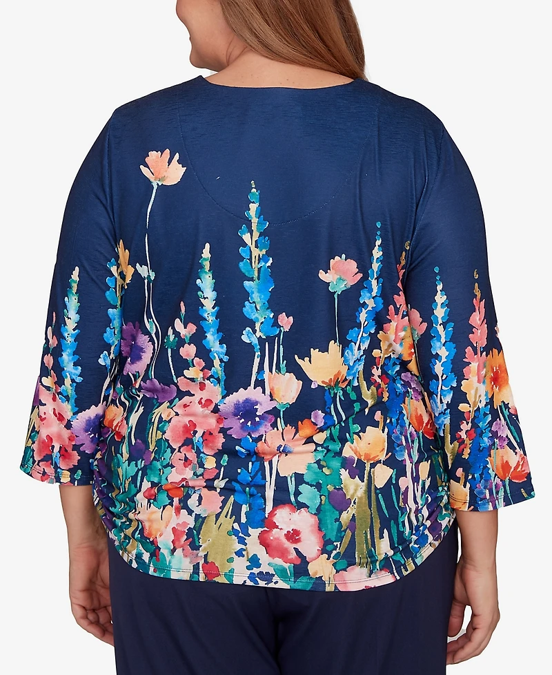 Alfred Dunner Plus Saratoga Springs Vertical Floral Border Knit Top