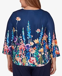 Alfred Dunner Plus Saratoga Springs Vertical Floral Border Knit Top