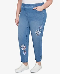 Alfred Dunner Plus Hilton Head Floral Applique Detail Short Length Jeans