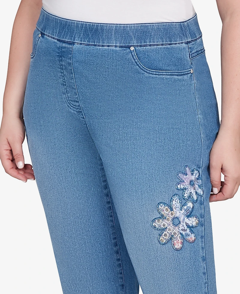 Alfred Dunner Plus Hilton Head Floral Applique Detail Average Length Jeans