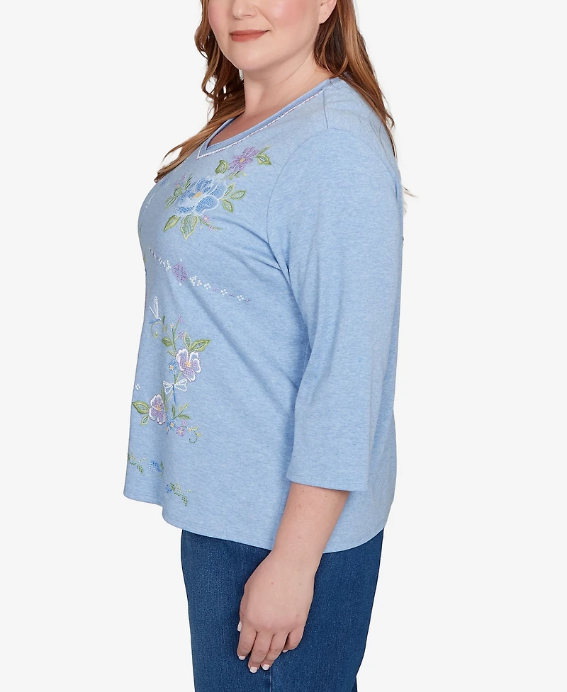 Alfred Dunner Plus Hilton Head Cross Stitched Floral Top