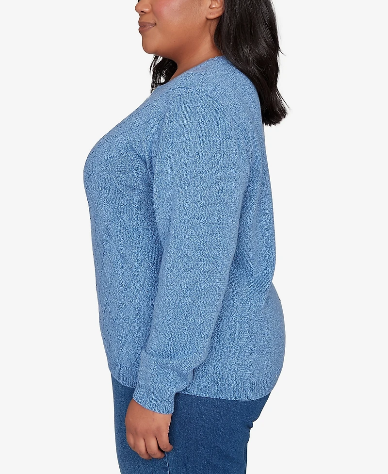 Alfred Dunner Plus Hilton Head Center Embroidery Accent Sweater