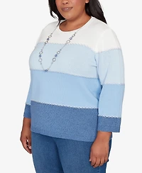 Alfred Dunner Plus Hilton Head Ombre Stripe Sweater with Necklace