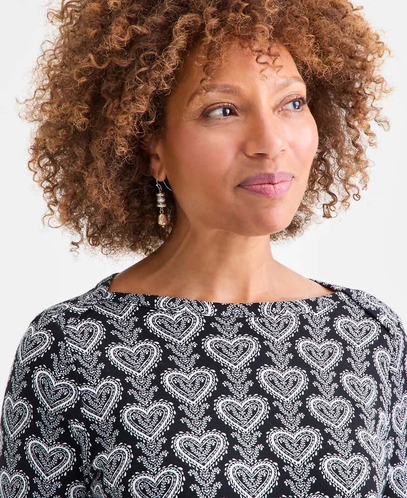 Style & Co Petite Pima Trailing Hearts Top, Macy's Exclusive
