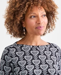 Style & Co Petite Pima Trailing Hearts Top, Macy's Exclusive