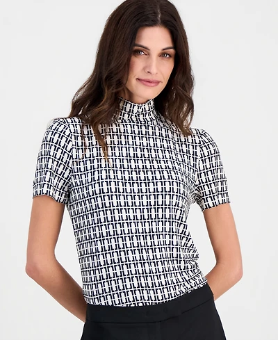 Anne Klein Short-Sleeve Mock-Neck Top