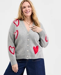 On 34th Trendy Plus Size Heart Intarsia-Knit Cardigan, Macy's Exclusive