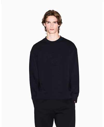 A|X Armani Exchange Men's Tonal Grid Box Crewneck Hoodie