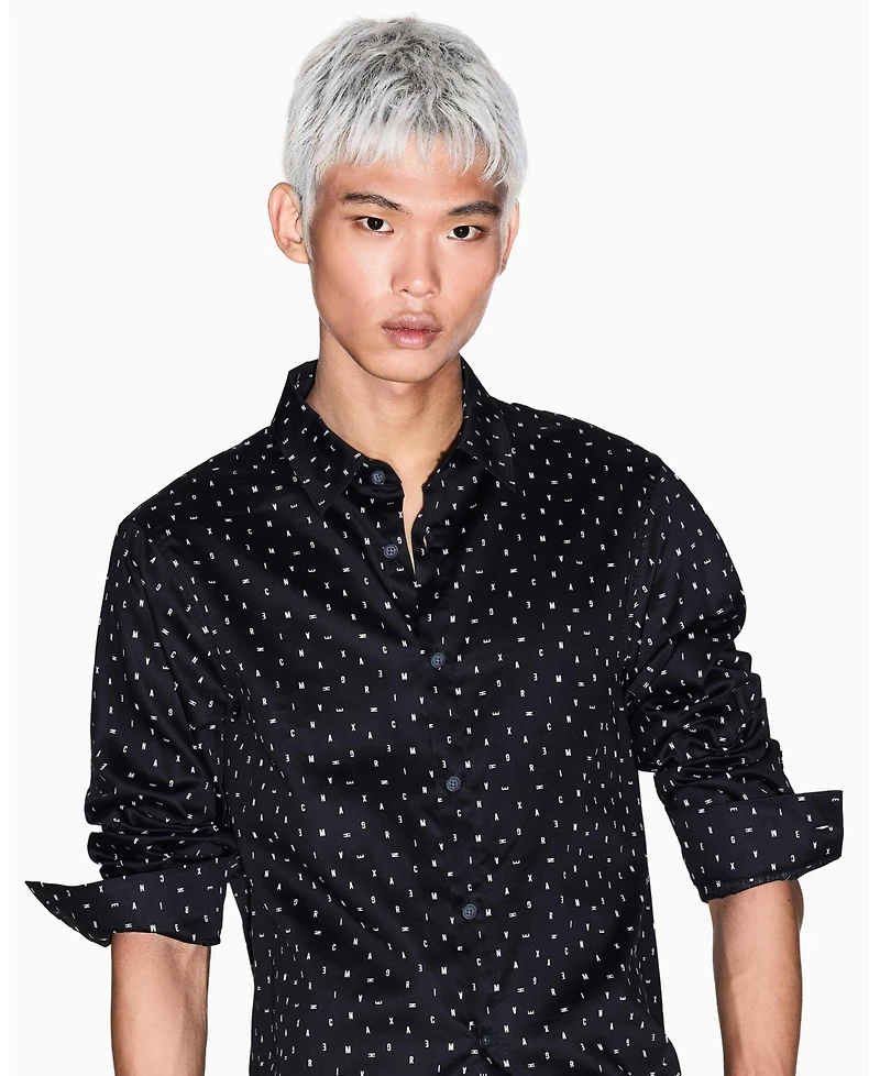 A|X Armani Exchange Men's Allover Letter Logo Satin Woven Shirt