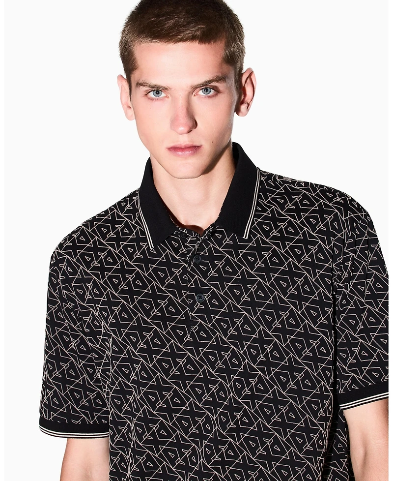 A|X Armani Exchange Men's Allover Logo with Collar Tipping Polo Shirt