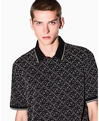 A|X Armani Exchange Men's Allover Logo with Collar Tipping Polo Shirt