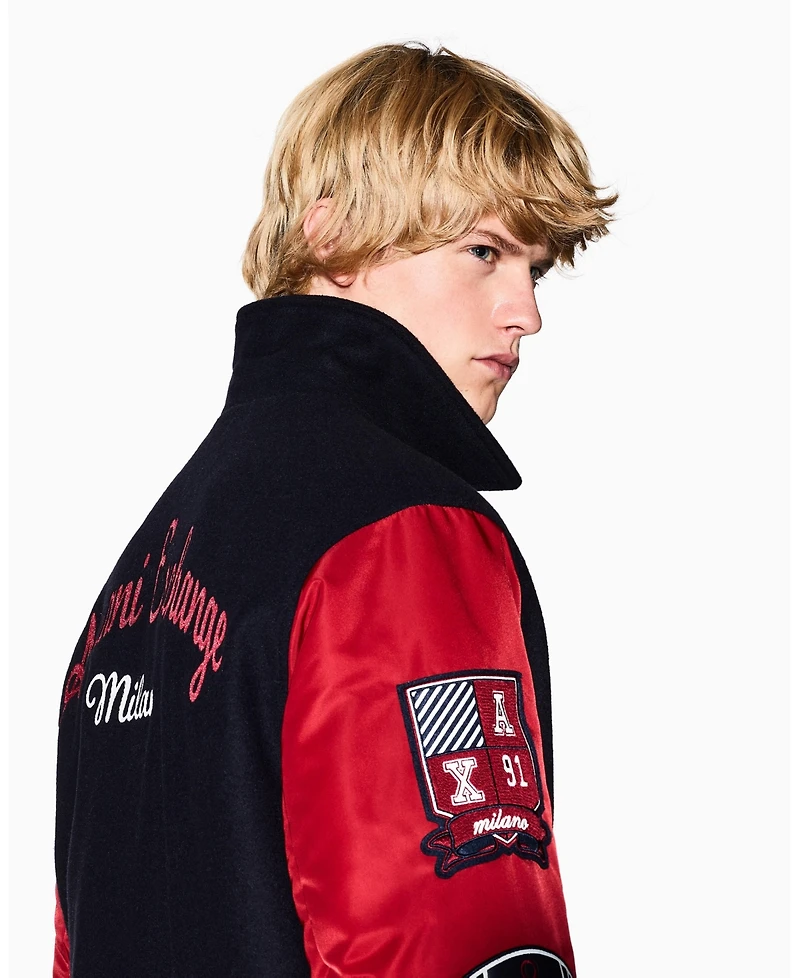 A|X Armani Exchange Men's Color Block Multi Badge Bomber Jacket