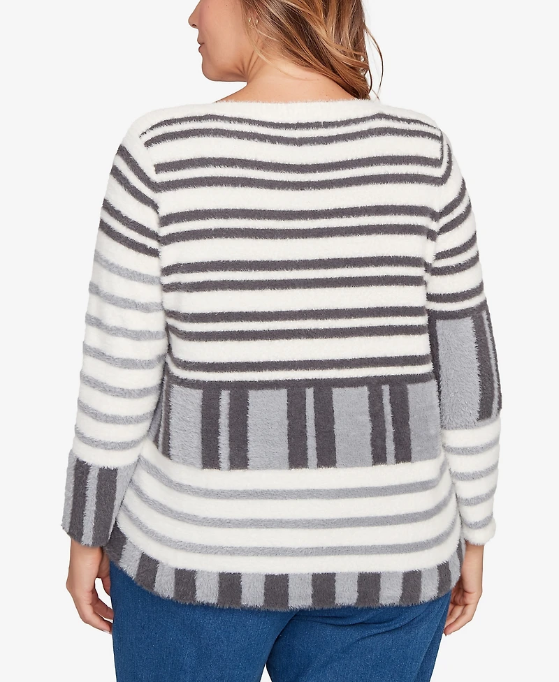 Ruby Rd. Plus Striped Feather Eyelash Sweater