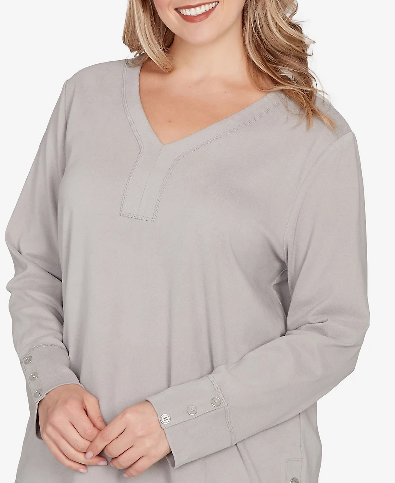 Ruby Rd. Plus Luxe Rib V-Neck Button Accent Knit Top