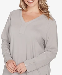 Ruby Rd. Plus Luxe Rib V-Neck Button Accent Knit Top