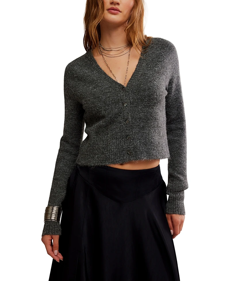 Free People Women's V-Neck Cropped Cardigan Sweater