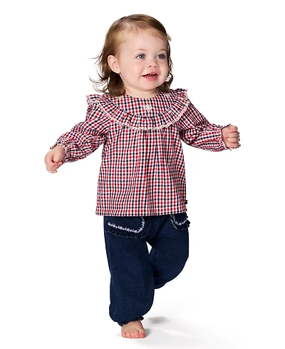 Tommy Hilfiger Baby Girls 2-Piece Dobby Peasant Top and Denim Pants Set