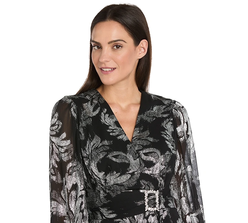 R & M Richards Women's Printed Ruffle Detail Maxi Dress