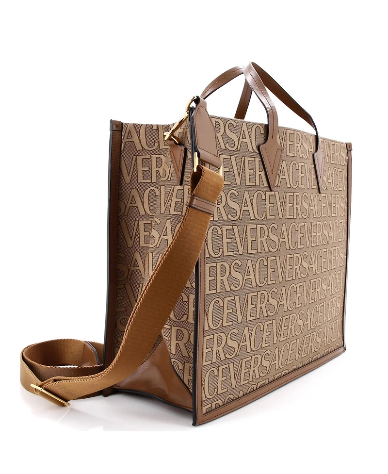 Pre-Owned Versace Large Allover Logo Convertible Tote Printed Canvas