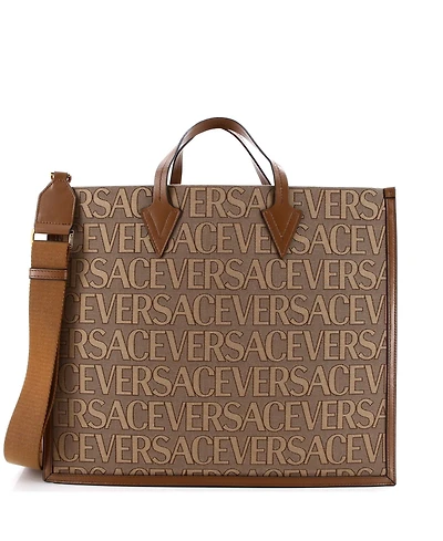 Pre-Owned Versace Large Allover Logo Convertible Tote Printed Canvas