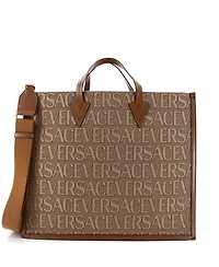 Pre-Owned Versace Large Allover Logo Convertible Tote Printed Canvas