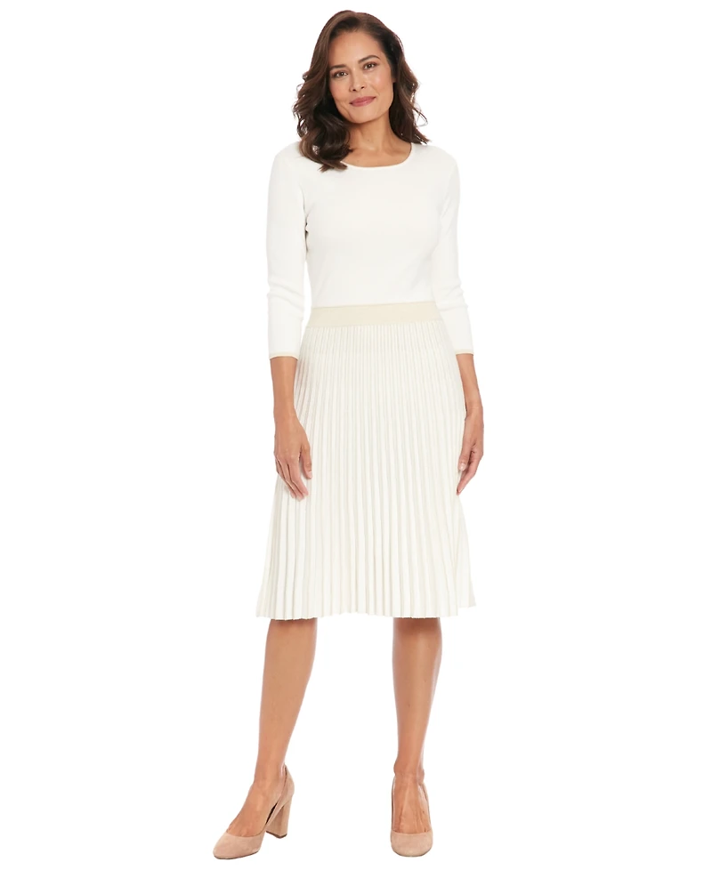 London Times Women's Mock Neck Pleated Dress