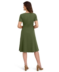 London Times Women's One-Shoulder Midi Fit and Flare Dress